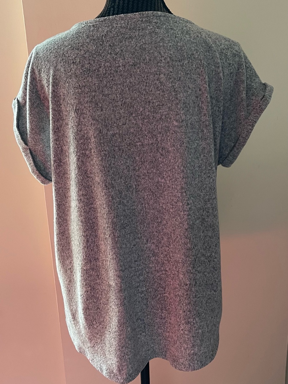 Heathered Grey Short Sleeve Knit Top Jewelled Bling Detail - Picture 4 of 7